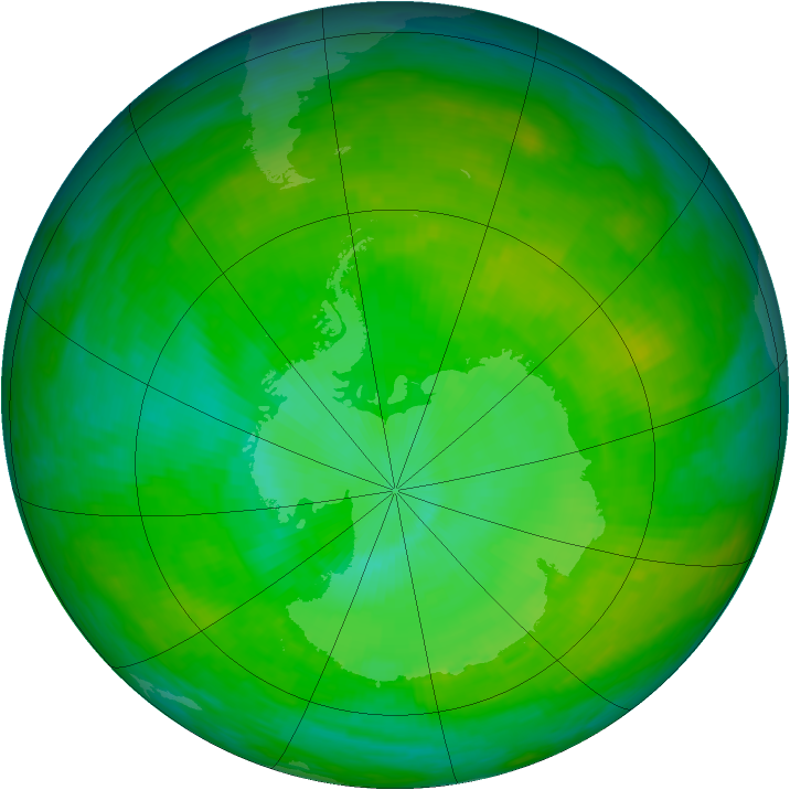 Antarctic ozone map for 19 December 1991